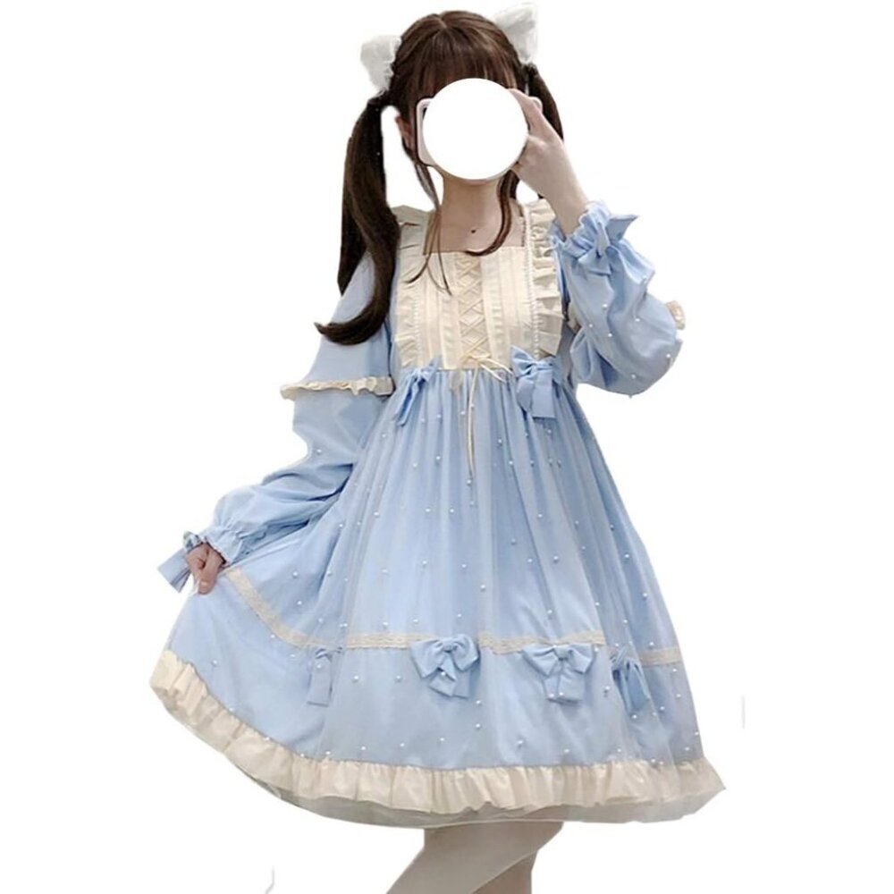 Girls Long Sleeve Dress Japanese Style Sweet High Waist Party Casual